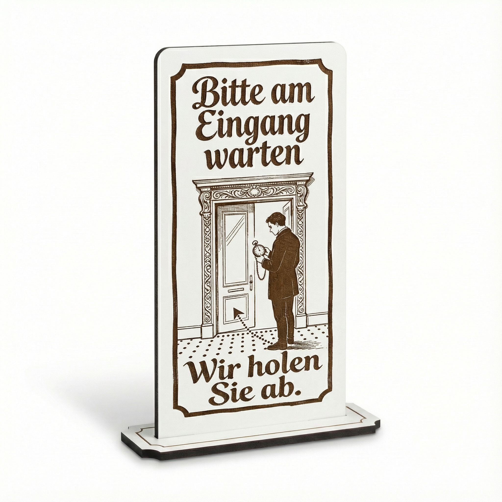 Aufsteller Schild „Bitte am Eingang warten“ – Tischaufsteller 10x20 cm inkl. Standfuß