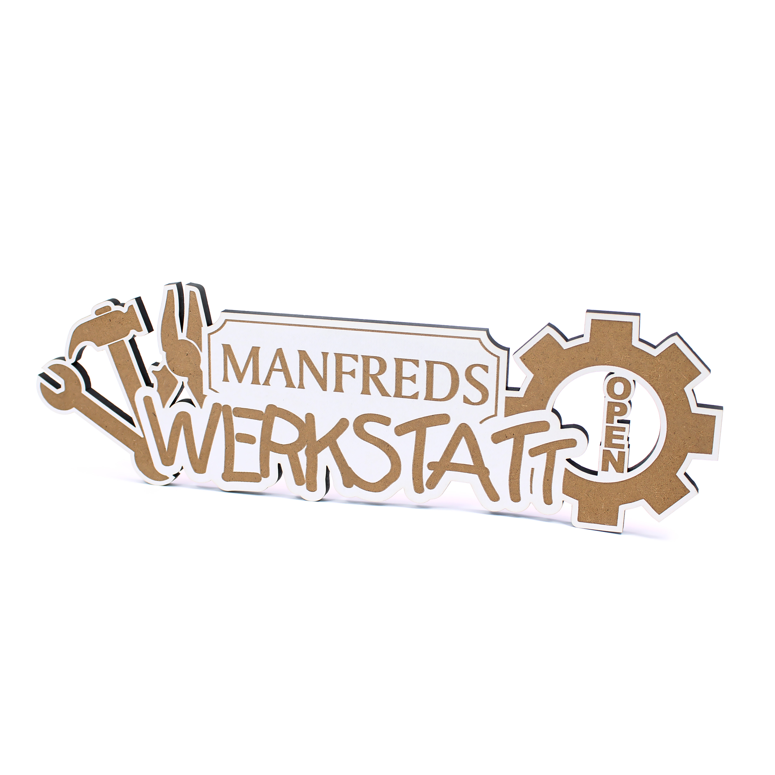 Werkstattschild Personalisiert Werkstatt mit Namen – personalisierbares Schild mit Werkzeug & Zahnrad Gravur