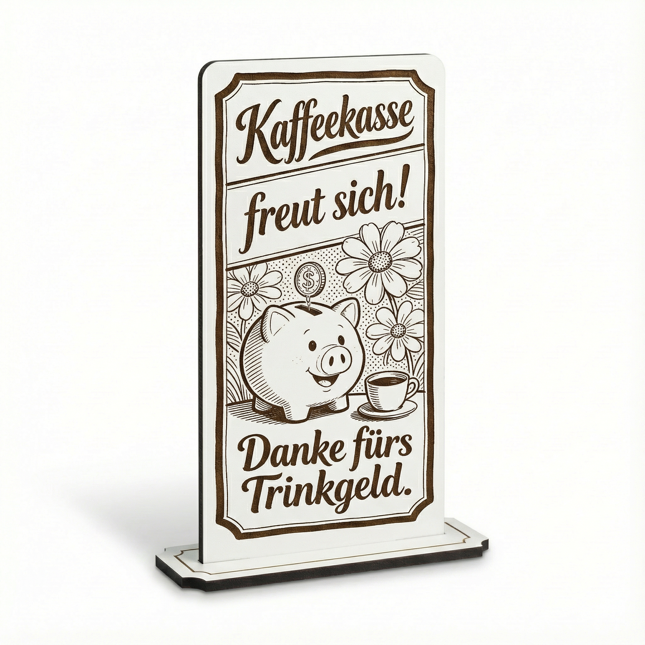 Aufsteller Schild „Trinkgeldkasse – Danke!“ – Tischaufsteller 10x20 cm inkl. Standfuß
