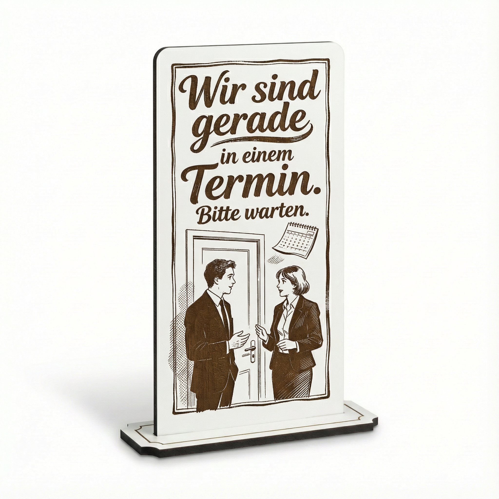 Aufsteller Schild „Wir sind in der Behandlung / im Termin“ – Tischaufsteller 10x20 cm inkl. Standfuß