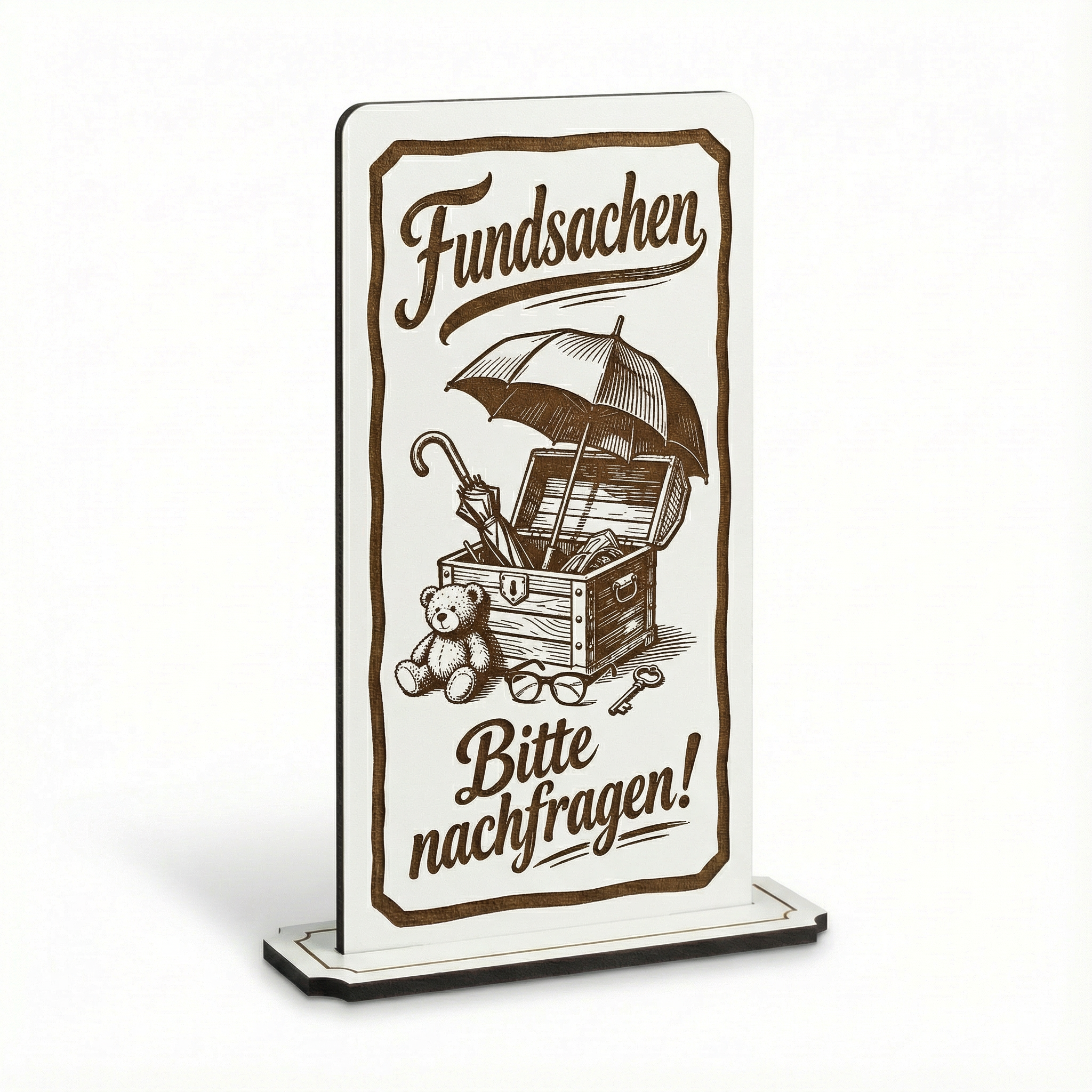 Aufsteller Schild „Fundsachen bitte an der Theke abgeben“ – Tischaufsteller 10x20 cm inkl. Standfuß