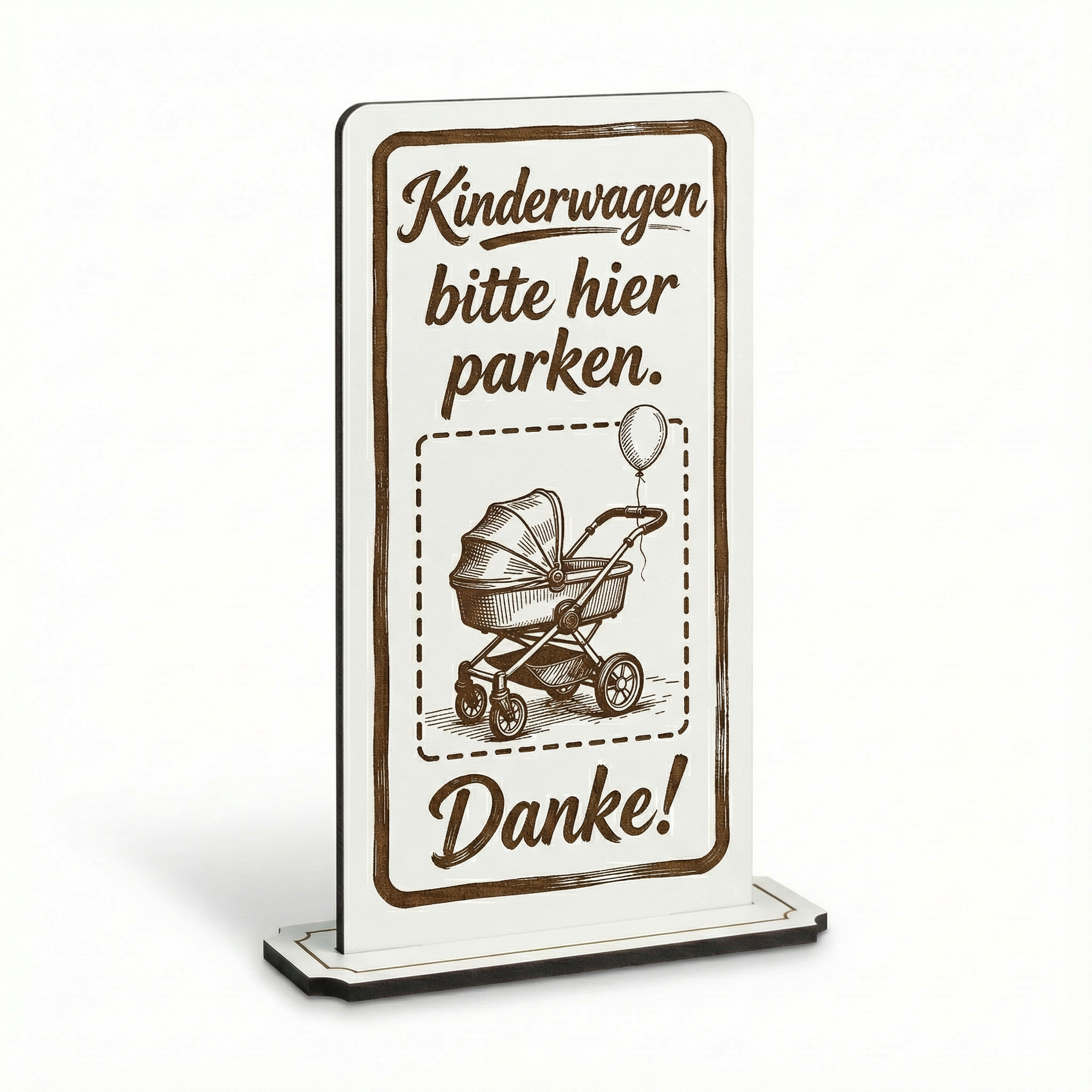 Aufsteller Schild „Kinderwagen bitte hier parken“ – Tischaufsteller 10x20 cm inkl. Standfuß