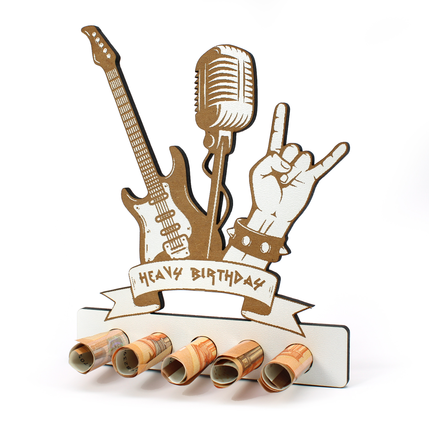 Geldgeschenk Rocker Metaler Geburtstag - Heavy Birthday - Pommesgabel E-Gitarre