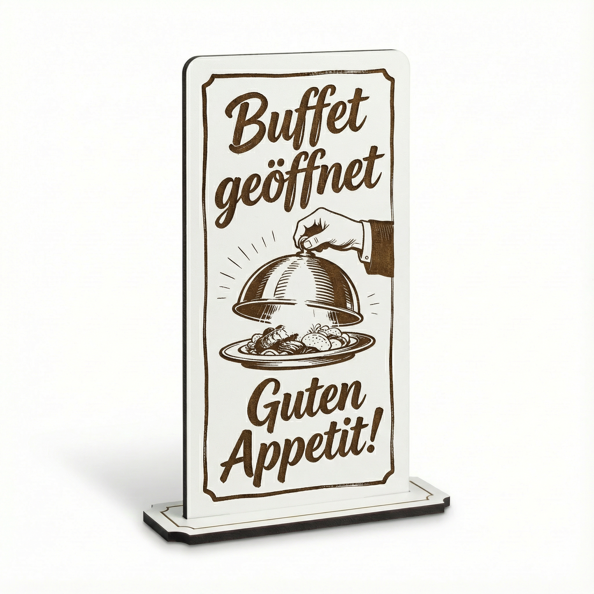 Aufsteller Schild „Buffet geöffnet“ – Tischaufsteller 10x20 cm inkl. Standfuß