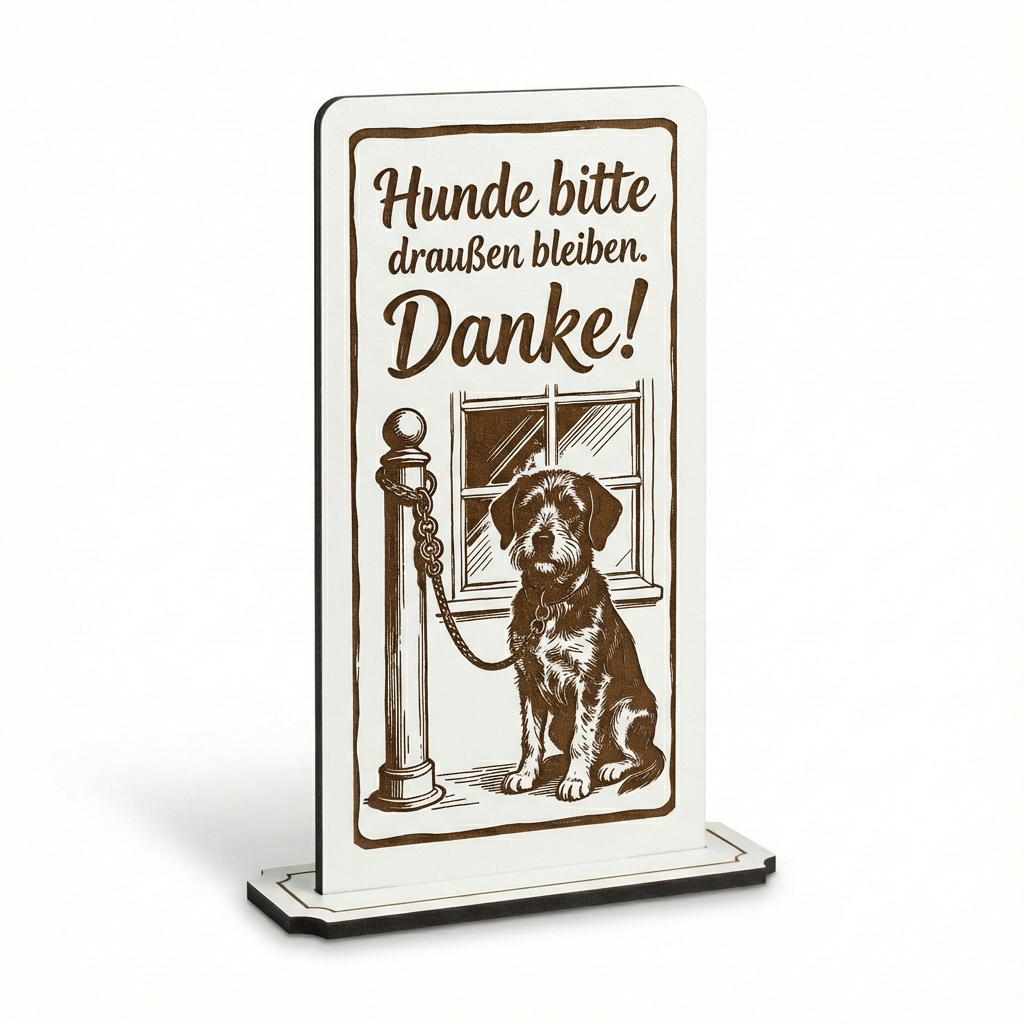 Aufsteller Schild „Hunde bitte draußen lassen“ – Tischaufsteller 10x20 cm inkl. Standfuß