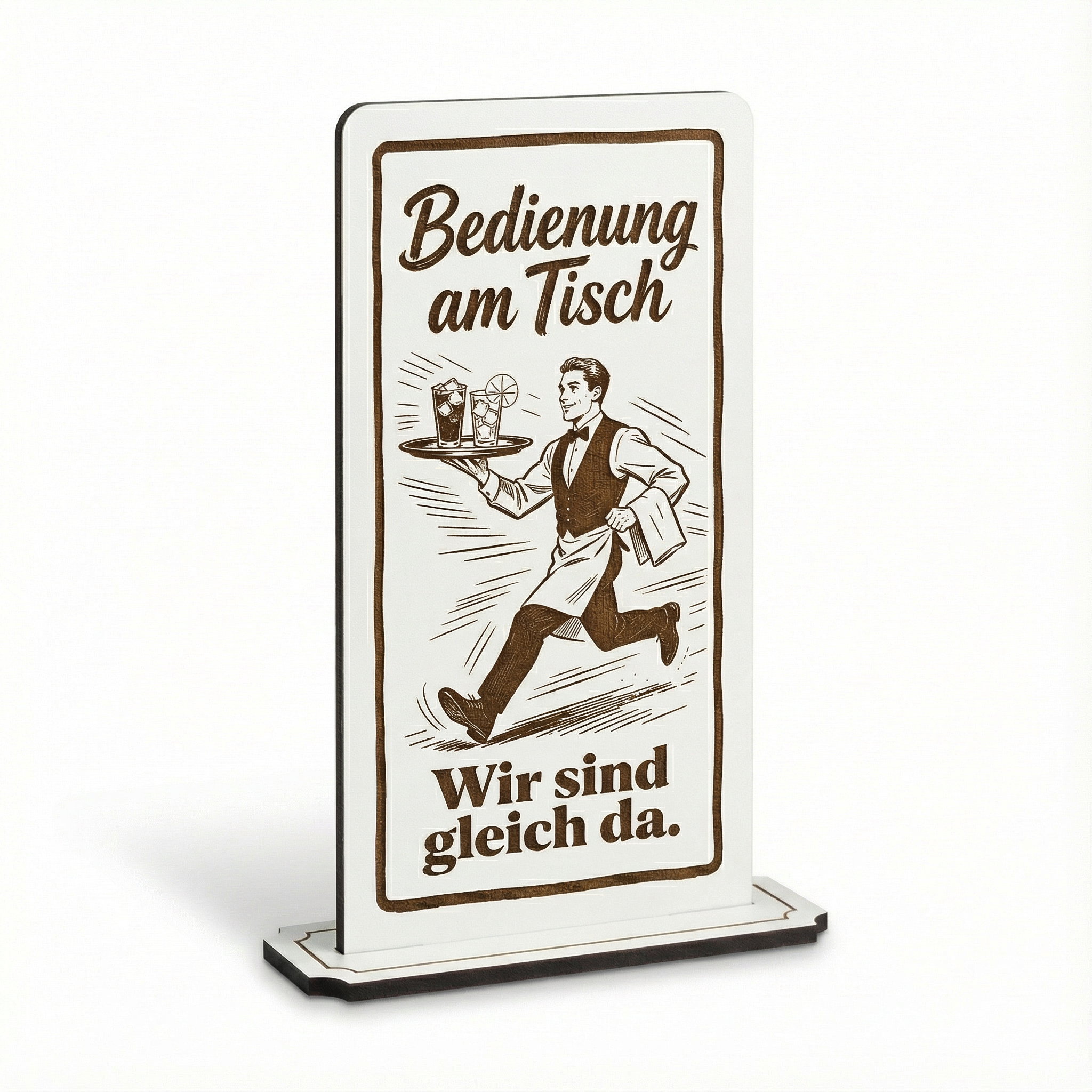 Aufsteller Schild „Bedienung am Tisch“ – Tischaufsteller 10x20 cm inkl. Standfuß