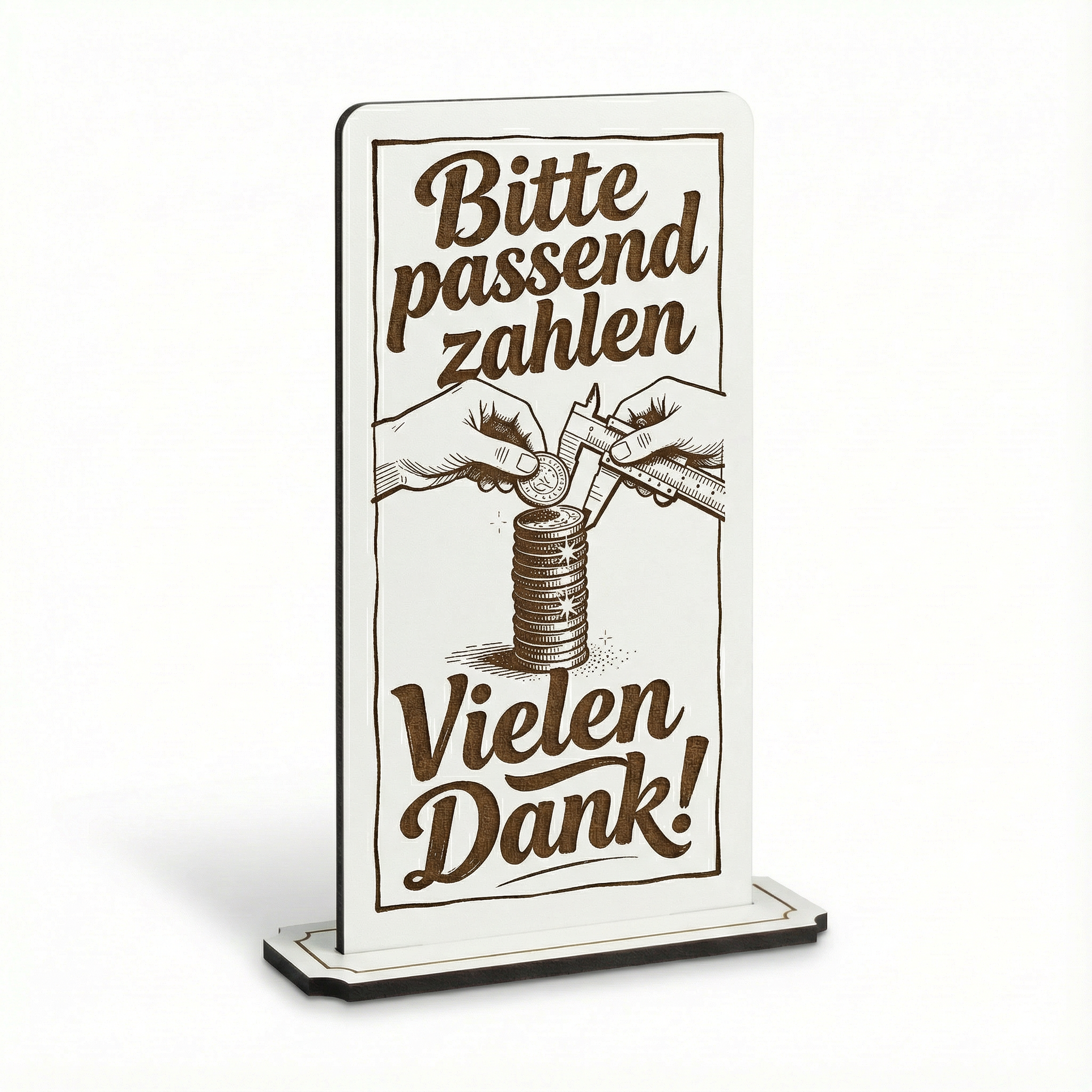 Aufsteller Schild „Bitte passend zahlen“ – Tischaufsteller 10x20 cm inkl. Standfuß