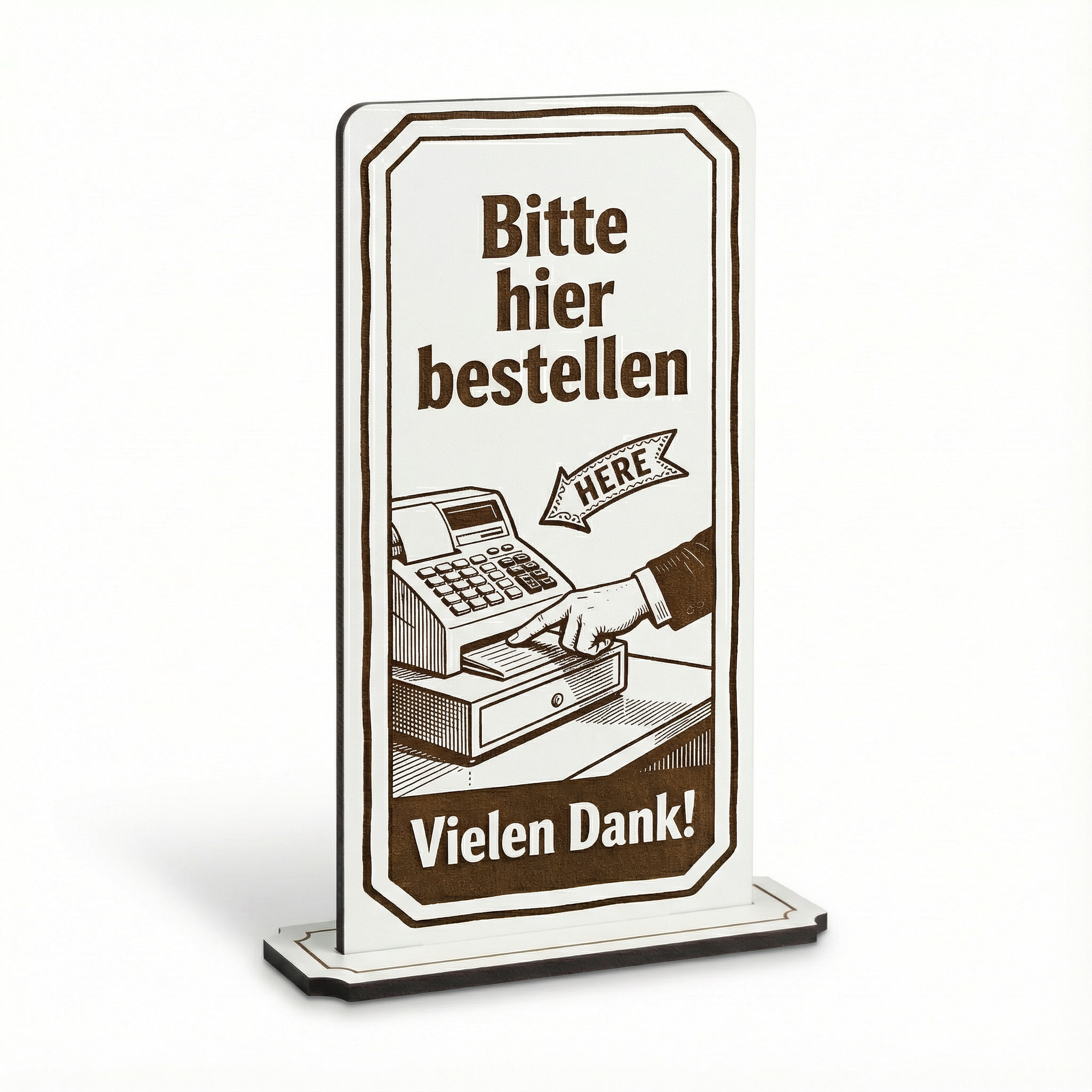 Aufsteller Schild „Bitte hier bestellen“ – Tischaufsteller 10x20 cm inkl. Standfuß