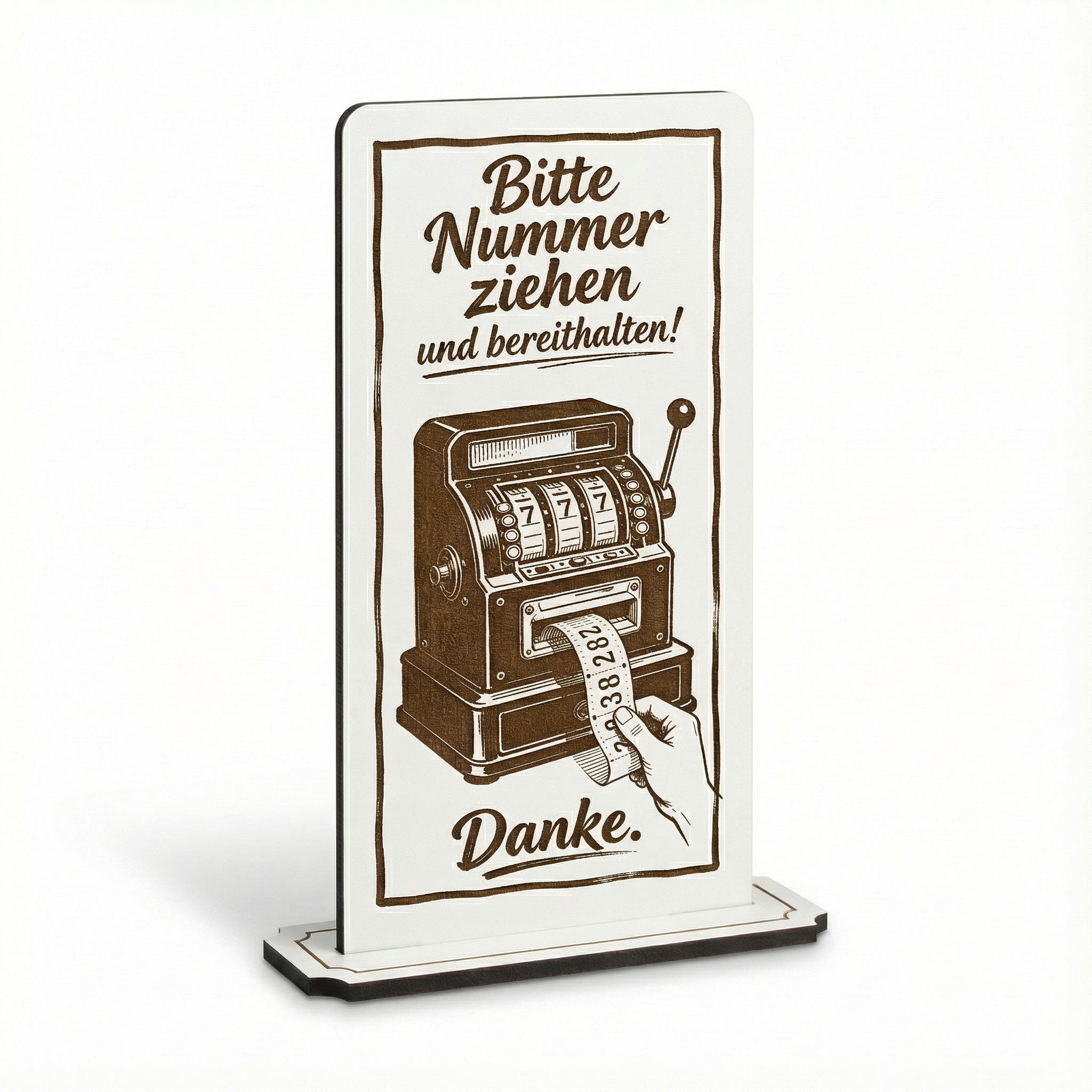 Aufsteller Schild „Bitte Nummer ziehen“ – Tischaufsteller 10x20 cm inkl. Standfuß