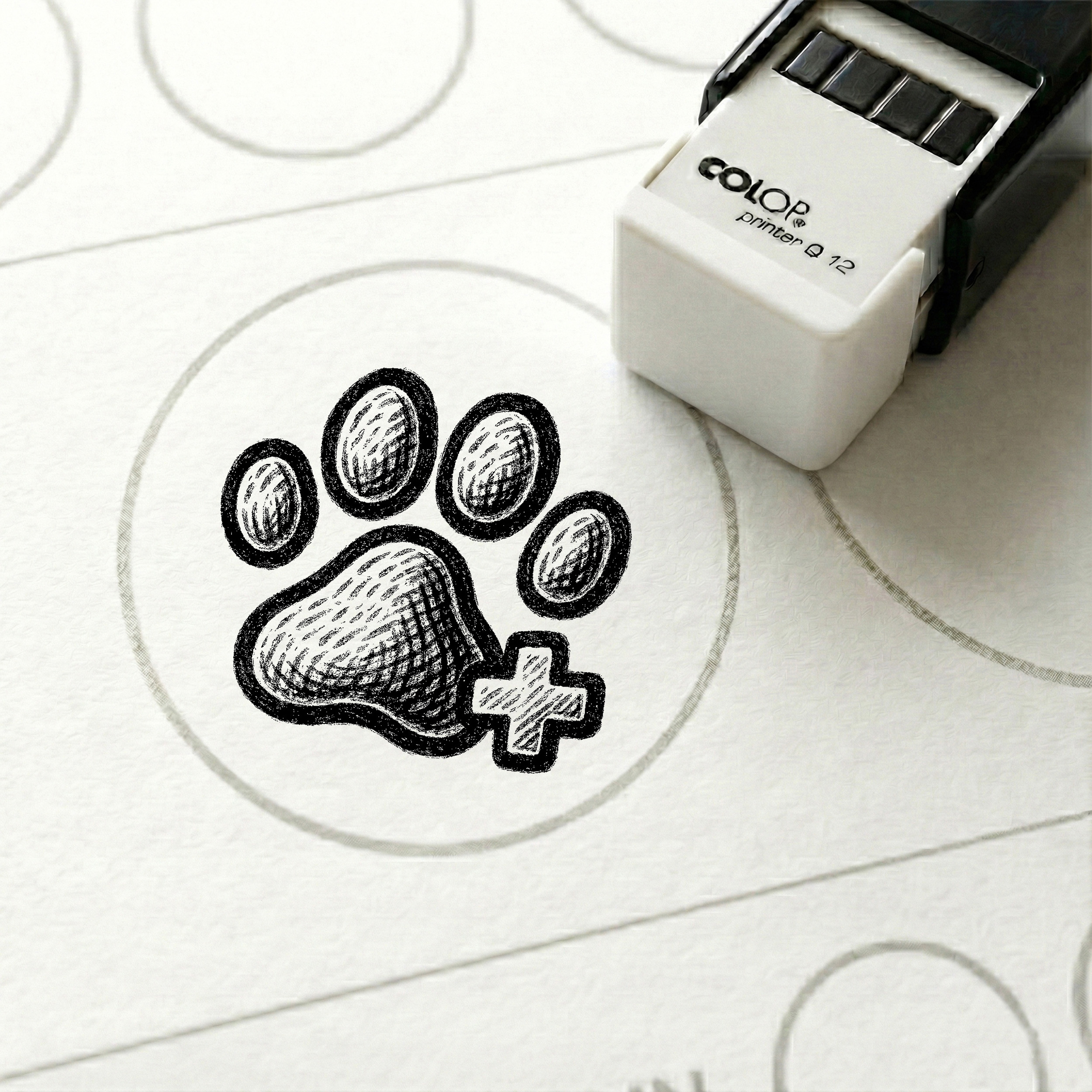 Bonusstempel Pfote mit Plus 10x10 mm – Bonuskartenstempel für Tierarzt Tierklinik Tiergesundheit Veterinär