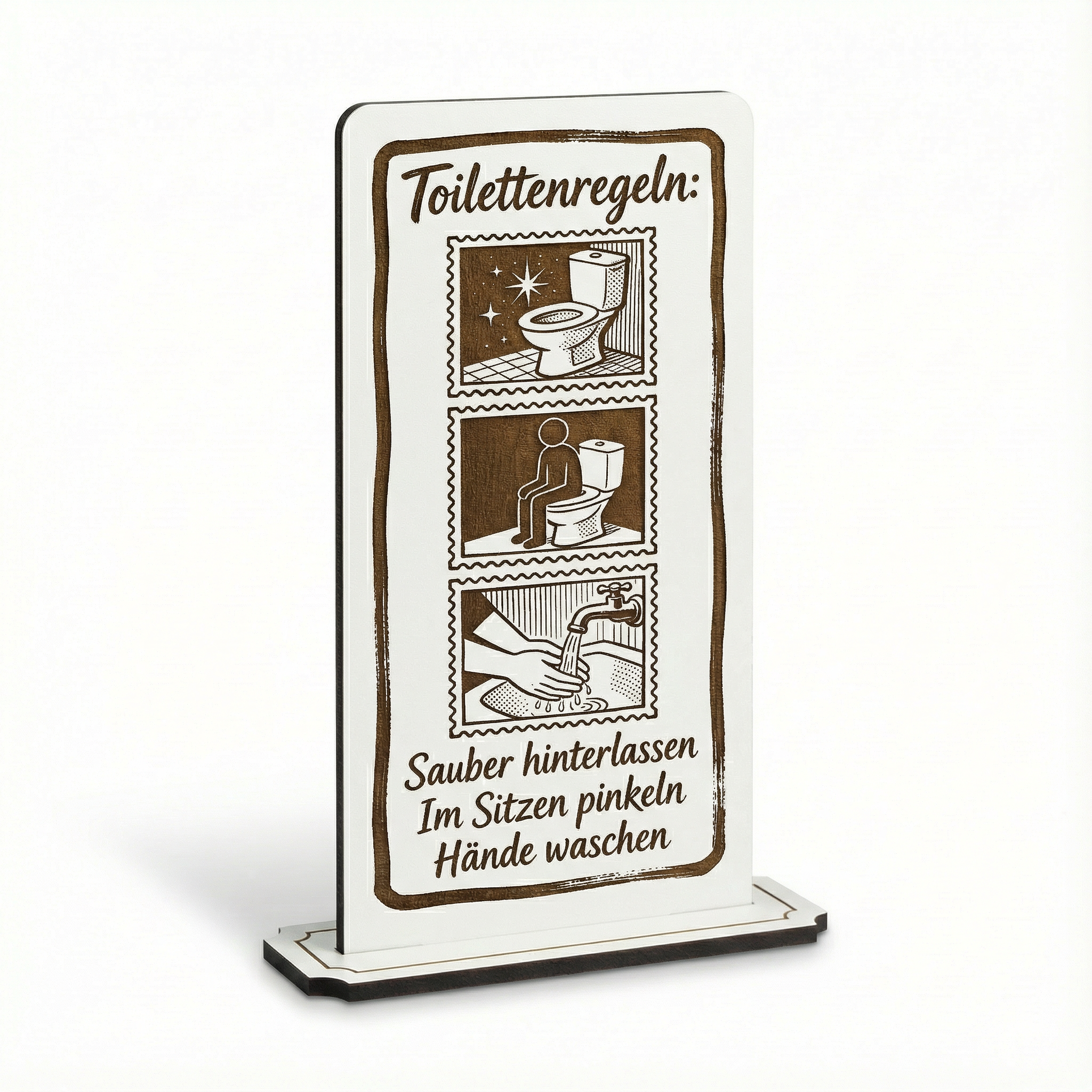 Aufsteller Schild „Toilettenregeln“ – Tischaufsteller 10x20 cm inkl. Standfuß
