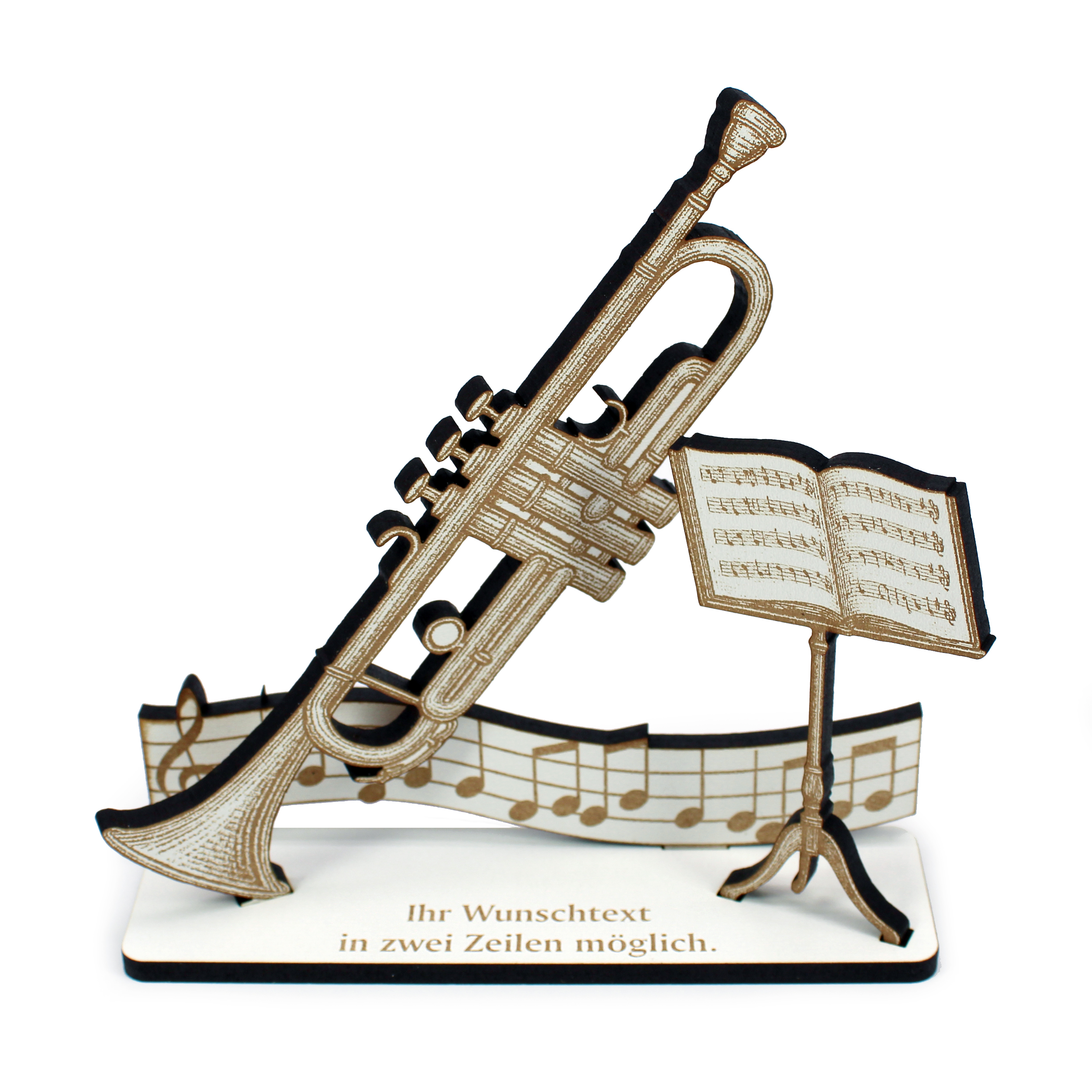 Dekoaufsteller Trompete – Geschenk für Musiker mit Wunschtext - Trompeter & Trompeterin  –  Geldgeschenk